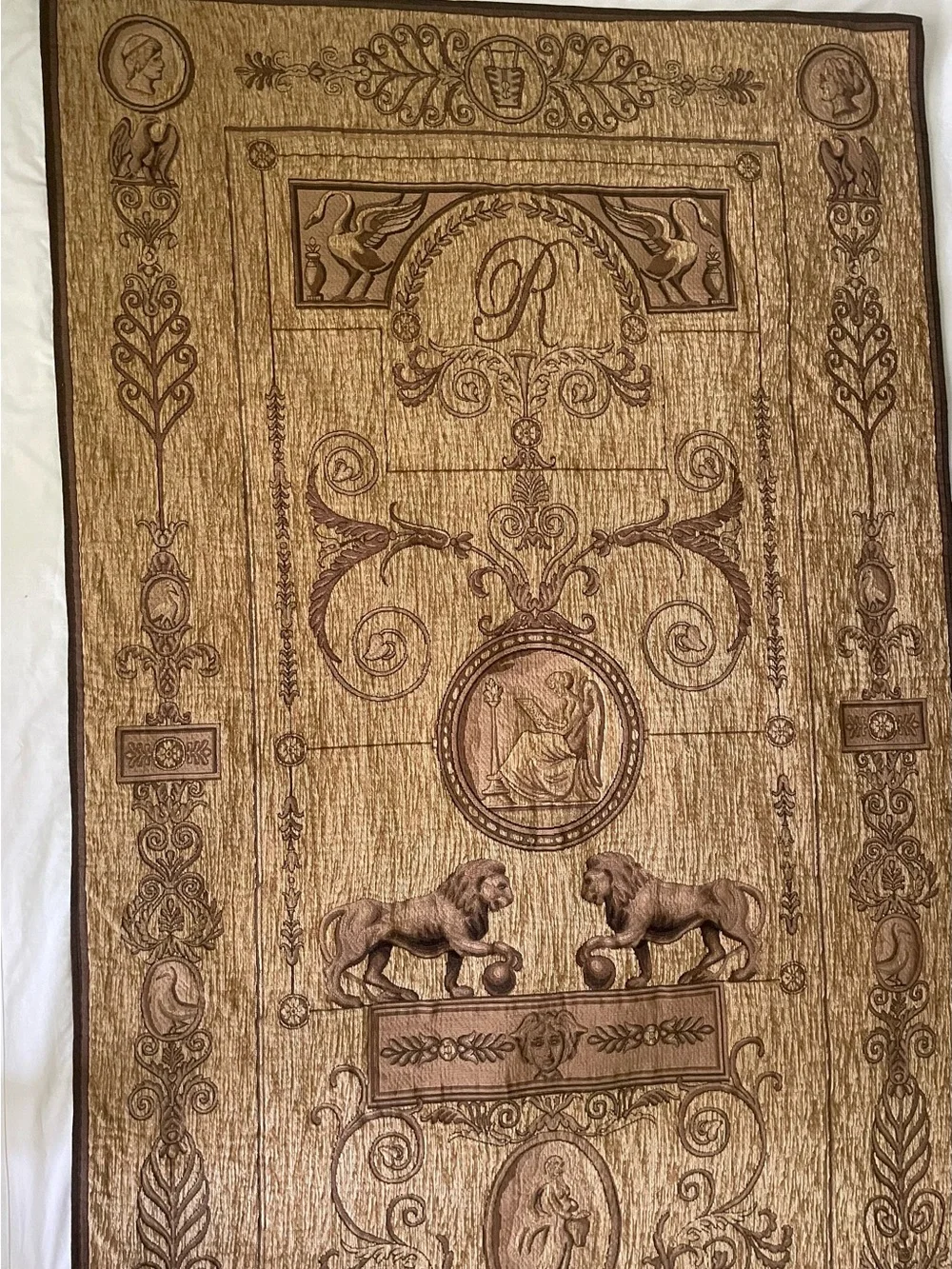Large Beljen Mills Jacquard Neoclassical Wall Hanging Tapestry Panel